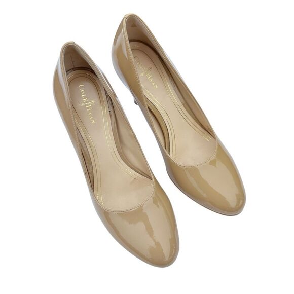 Cole Haan Nike Air Pumps Heels Nude Tan Patent Leather Platform Size 7.5 AA - Picture 4 of 14